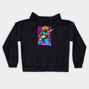 Skeletal Serenade: Jack-o'-Lantern Strumming in Blues Kids Hoodie